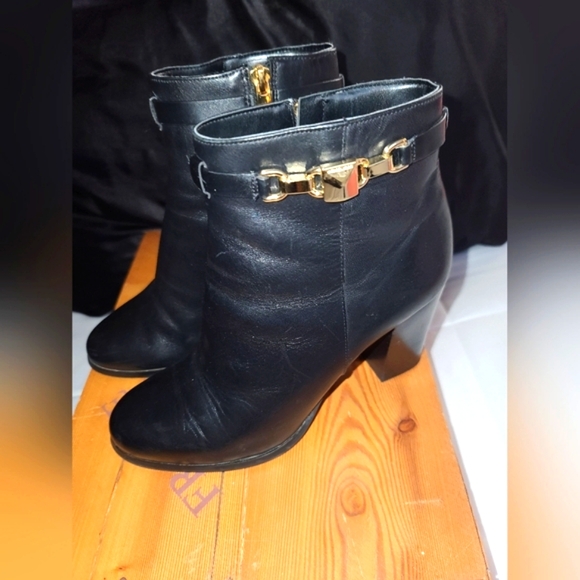 Michael Kors Black Ankle Boots with Gold Buckle - Picture 1 of 9
